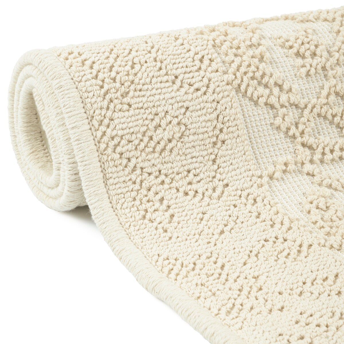 Dywanik łazienkowy Lino 73x135 cm bawełniany ornament beżowy