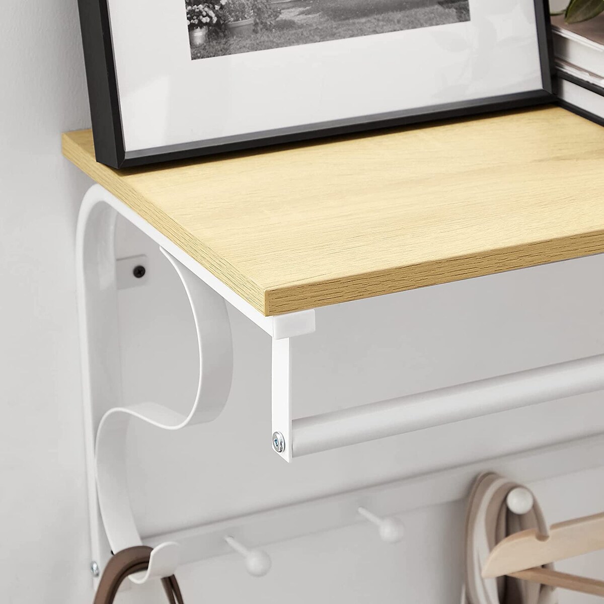 Półka Z Wieszakami 60X30X31,7 Cm Dąb, Biały