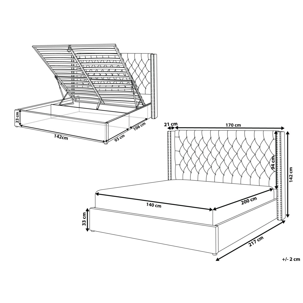 Łóżko z pojemnikiem Welur LUBBON 140 x 200 cm Czarny