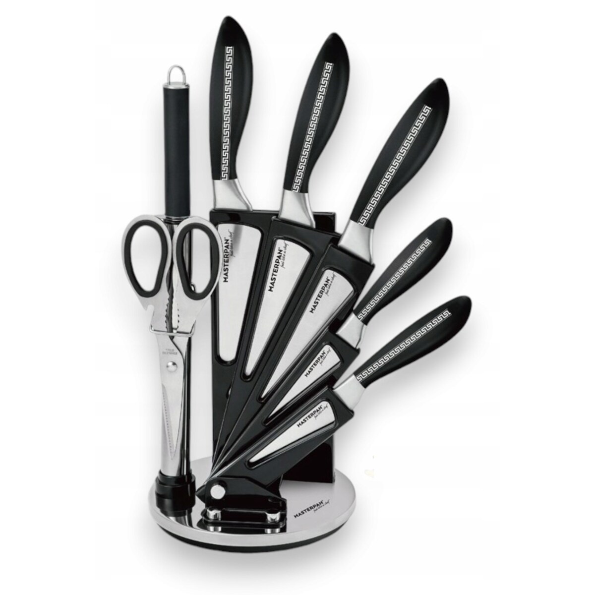 Zestaw Komplet Noży Kuchennych W Stojaku 8 Szt. Ostrzałka Nożyczki Ostre