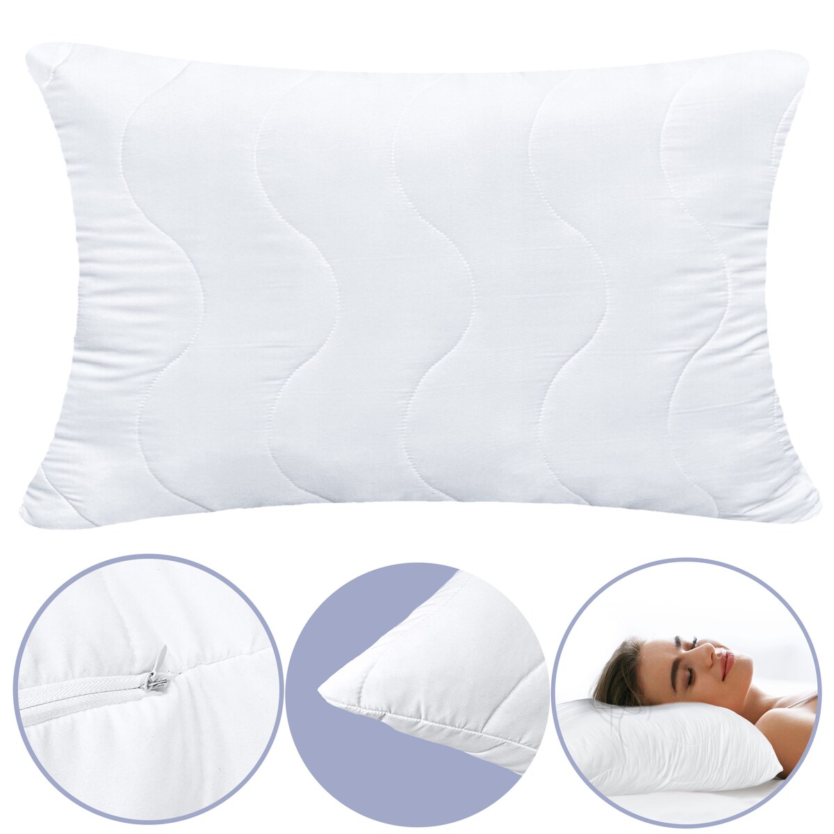 Poduszka Do Spania 50X70 Gruba Pikowana Z Zamkiem Antyalergiczna Mikrofibra Oddychająca