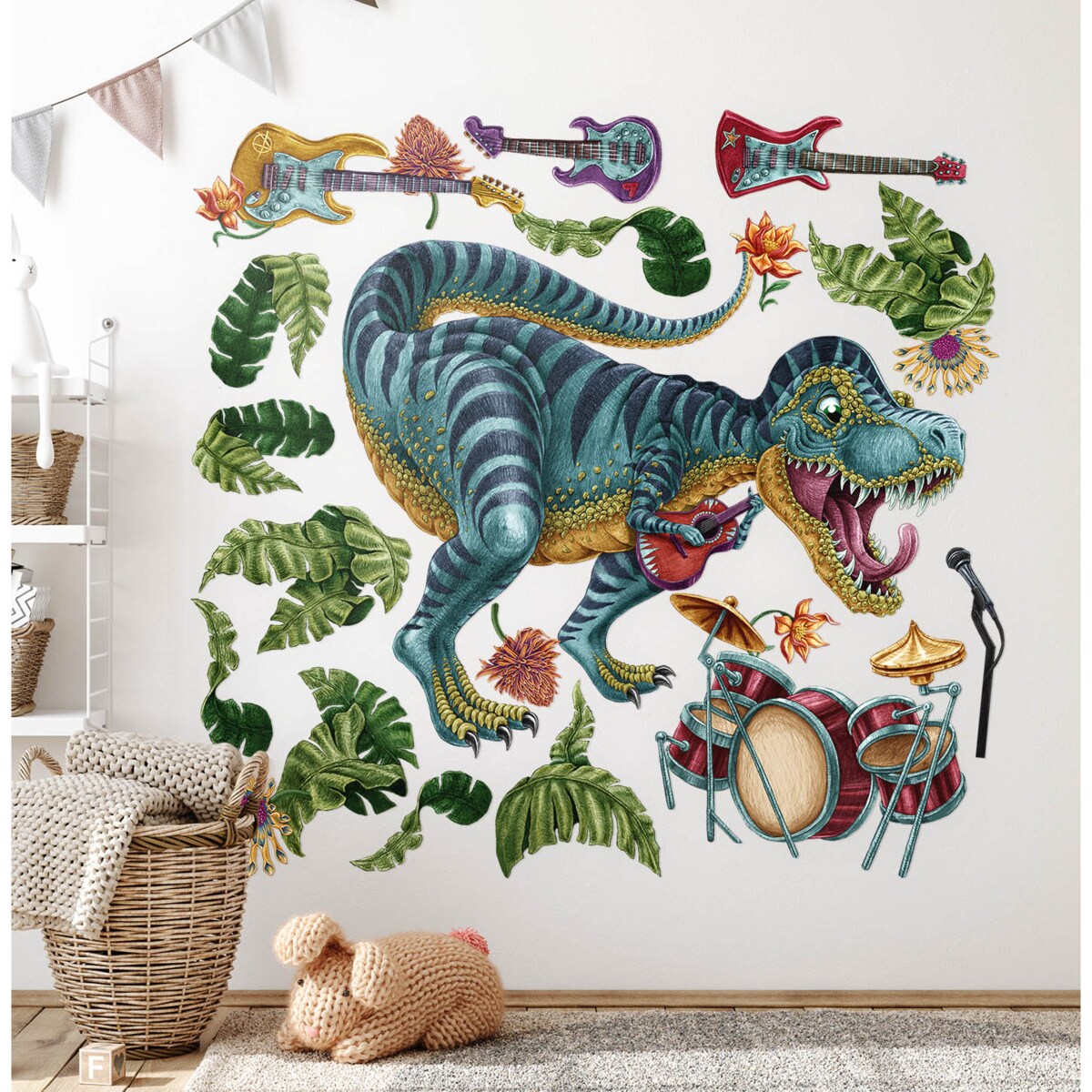 Zestaw naklejek na ścianę, Muzyczny dinozaur, 100cm