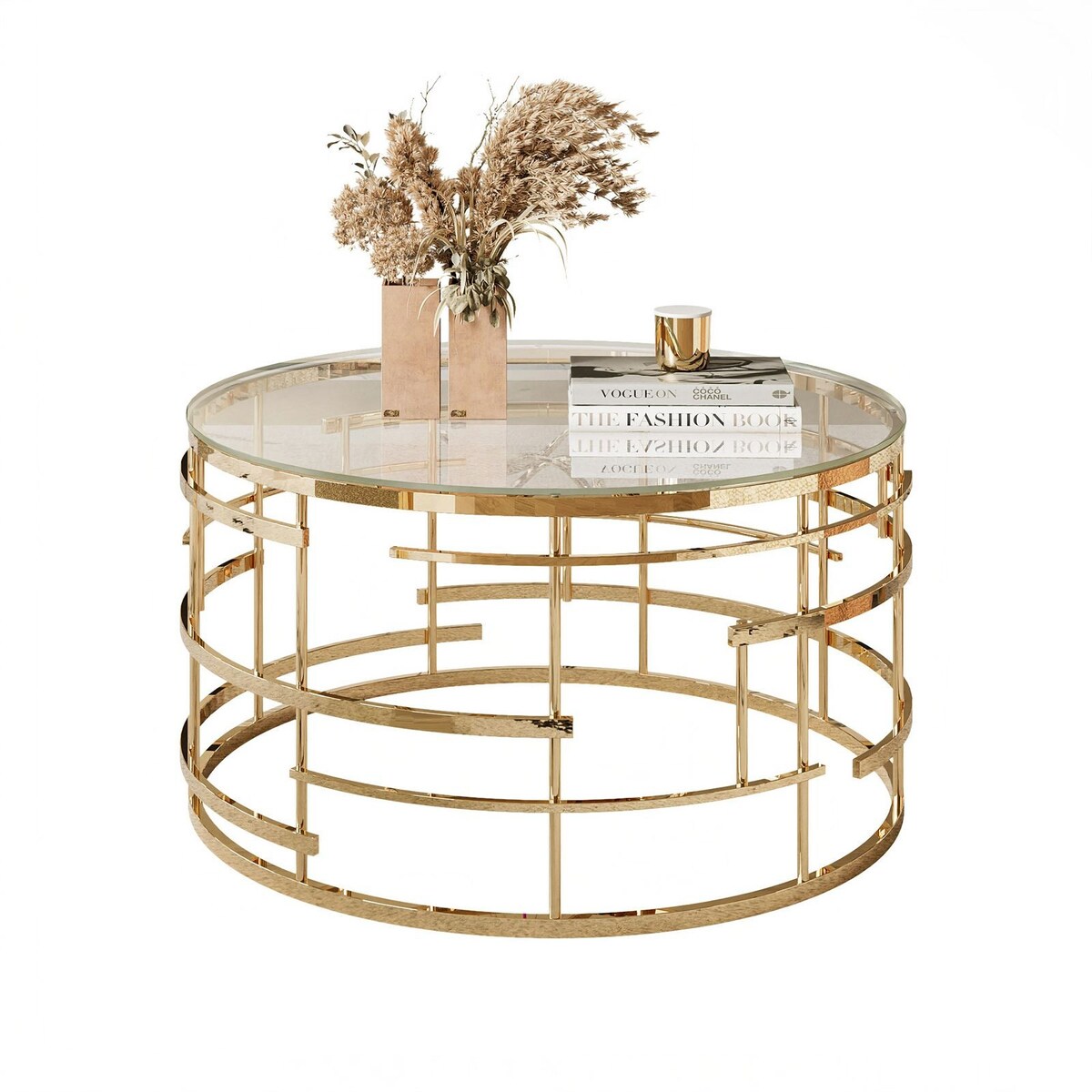 Stolik kawowy LAVINIO złoty chrom szklany blat