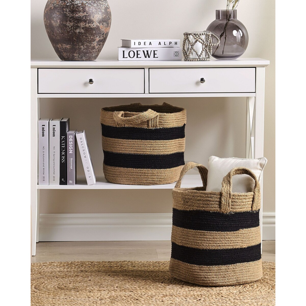 Zestaw 2 koszy jutowych beżowy z czarnym GEREDE