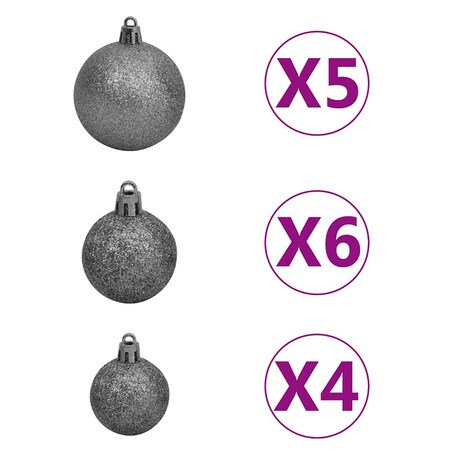 vidaXL Sztuczna choinka z lampkami i bombkami, czarna, 150 cm, PVC