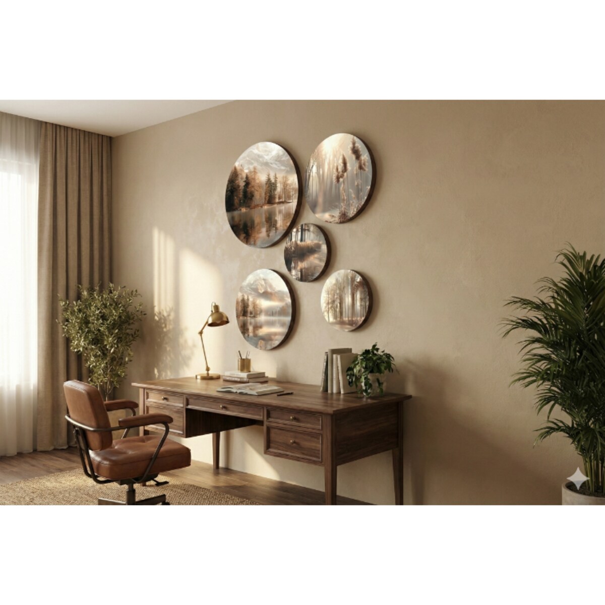 Obrazy Okrągłe na ścianę Beżowy Zestaw Boho do sypialni pokoju salonu