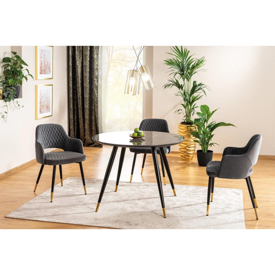 Stół okrągły CYRYL II 100x100 czarny/złoty