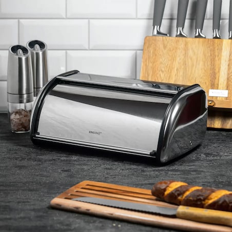 Chlebak stalowy mały 36cm srebrny połysk pojemnik na chleb pieczywo bułki KINGHOFF