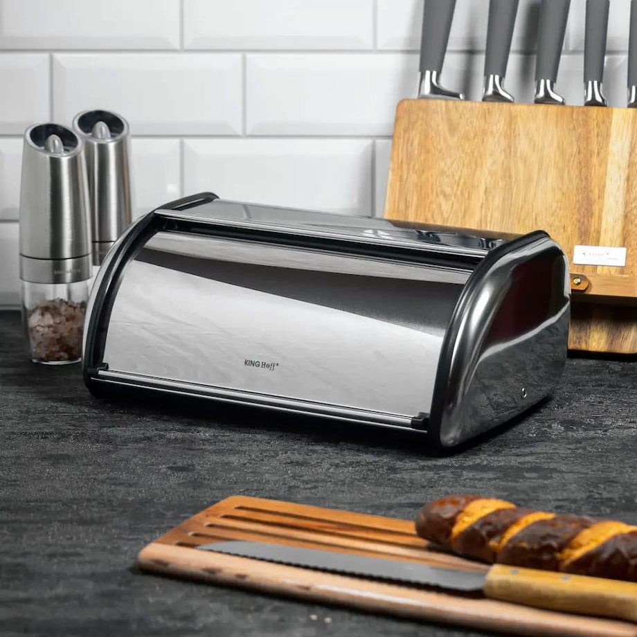 Chlebak stalowy mały 36cm srebrny połysk pojemnik na chleb pieczywo bułki KINGHOFF