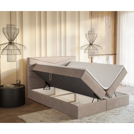 Łóżko kontynentalne G6 do sypialni 160x200 z pojemnikiem i materacem-beżowe
