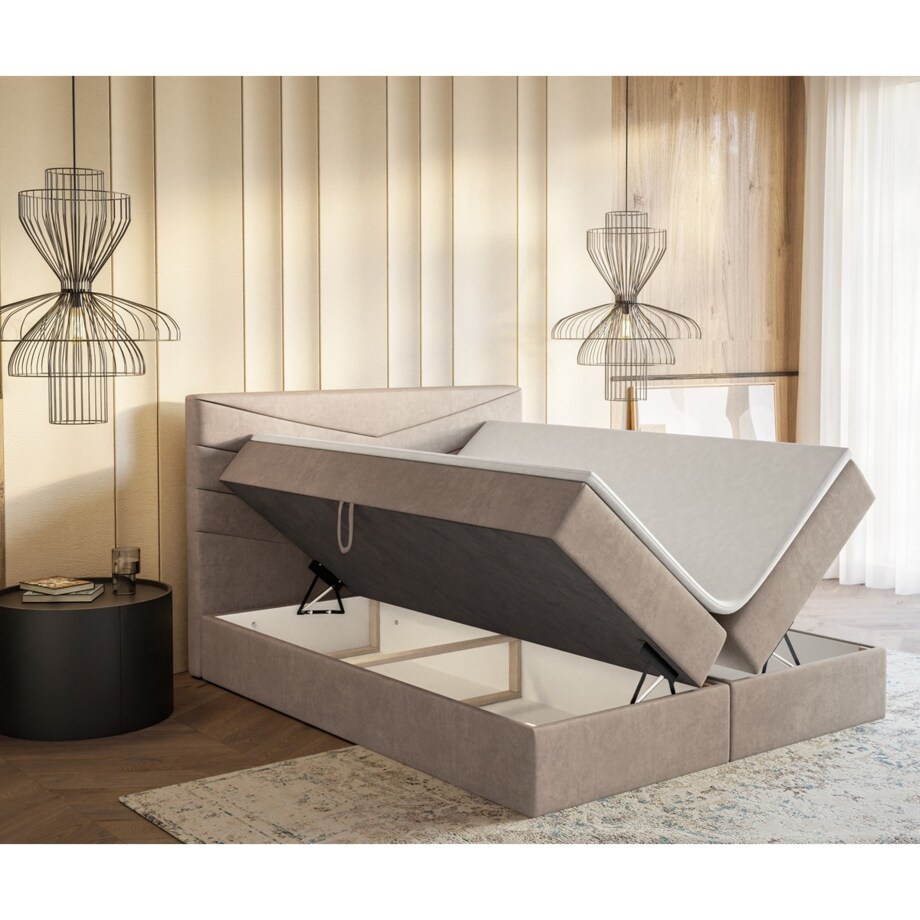 Łóżko kontynentalne G6 do sypialni 160x200 z pojemnikiem i materacem-beżowe