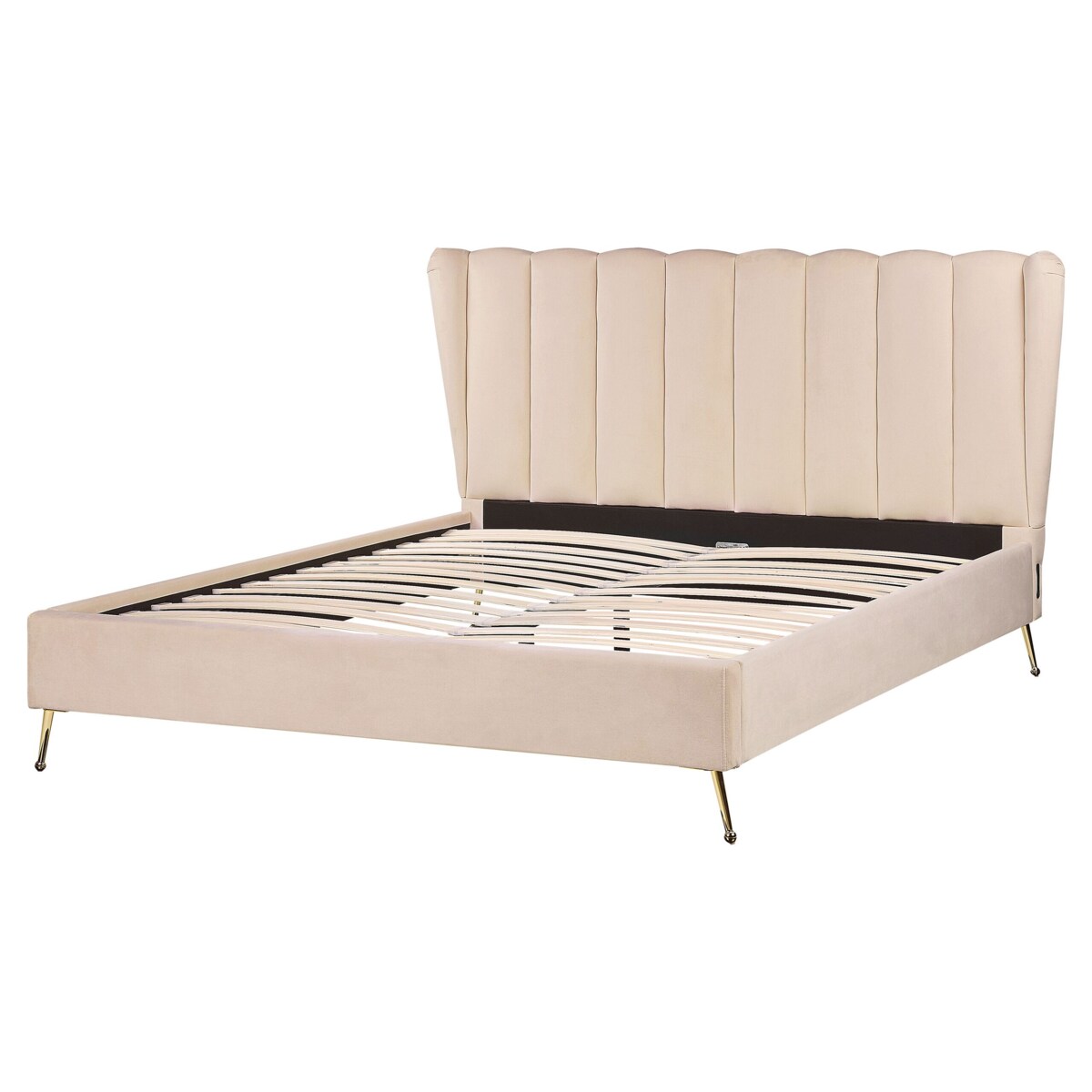 Łóżko welurowe 160 x 200 cm z portem USB beżowe MIRIBEL