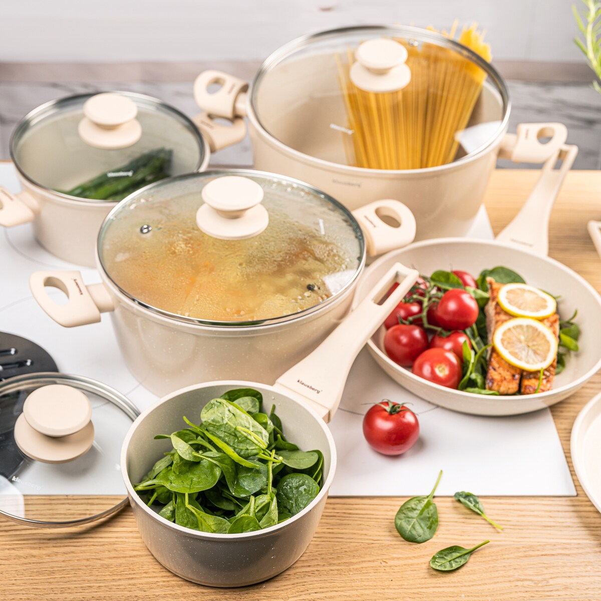 Komplet garnków z marmurkową powłoką nieprzywierającą 12-ele KLAUSBERG