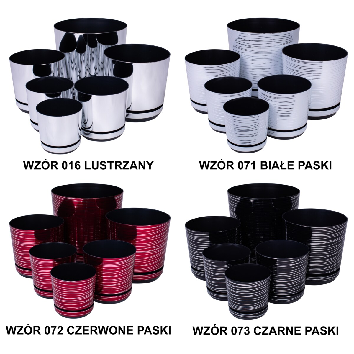 21 cm wzór WIŚNIOWA ZE SREBRNĄ NITKĄ Doniczka z podstawką bordowa glamour lustrzane srebrne paski połysk czerwona