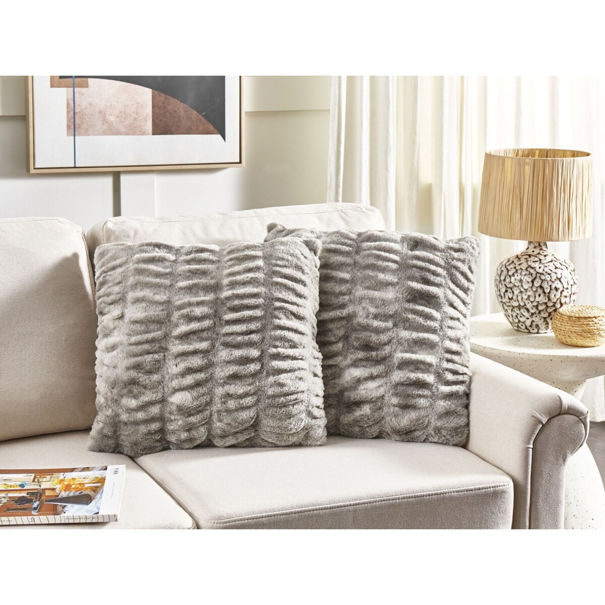 2 poduszki dekoracyjne włochacze 45 x 45 cm szare MACODES