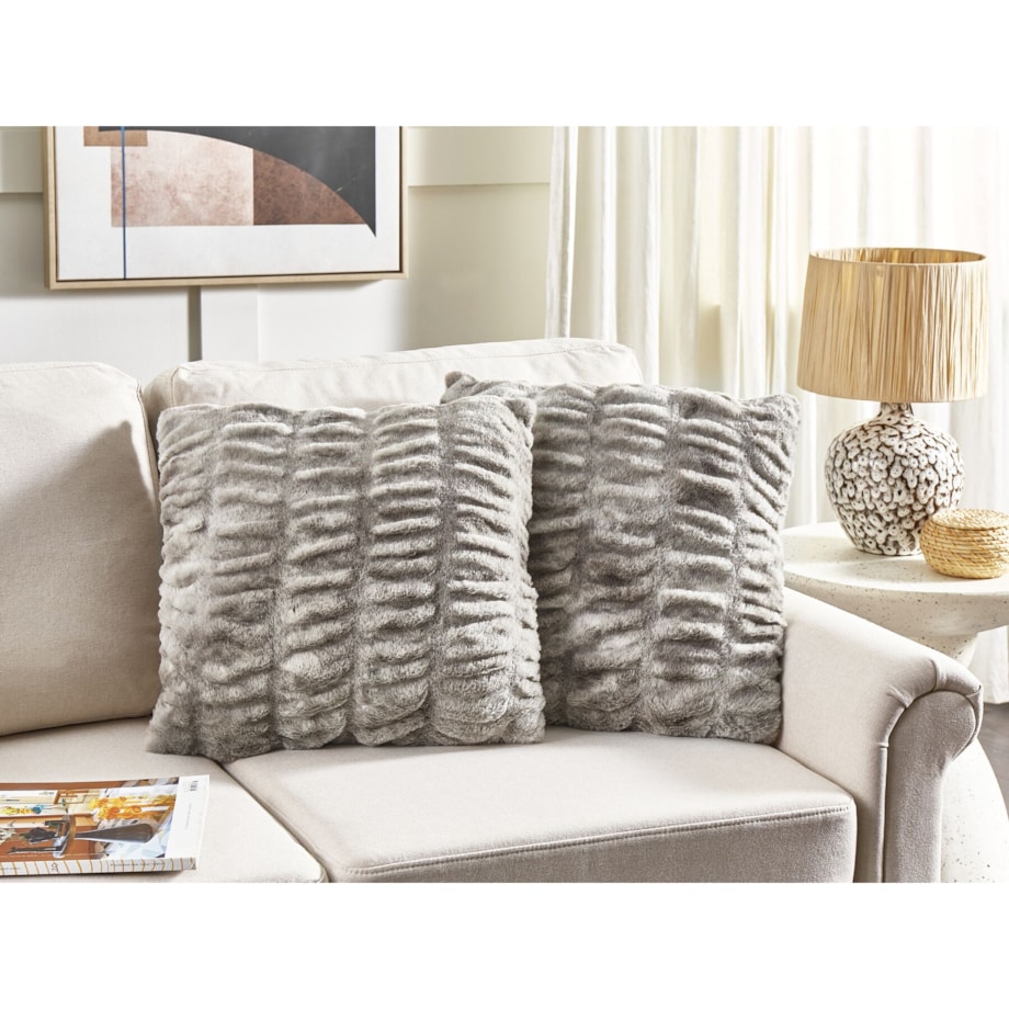 2 poduszki dekoracyjne włochacze 45 x 45 cm szare MACODES