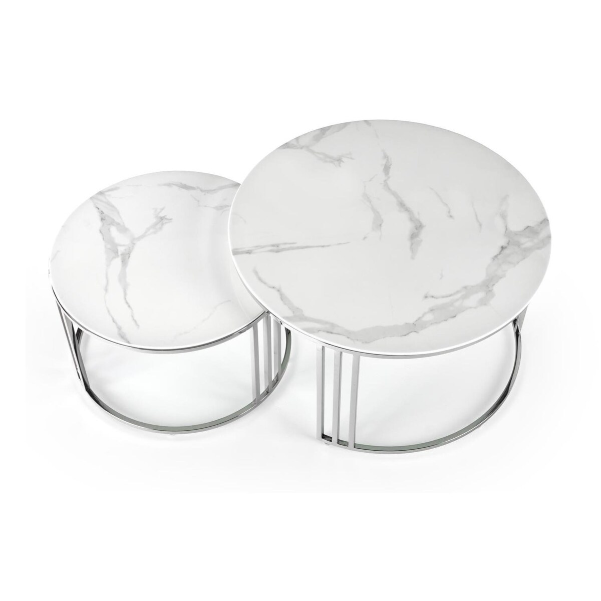 ZESTAW 2 STOLIKÓW Yasmine 85x45 i 60x38 cm SZKŁO MARMUROWE