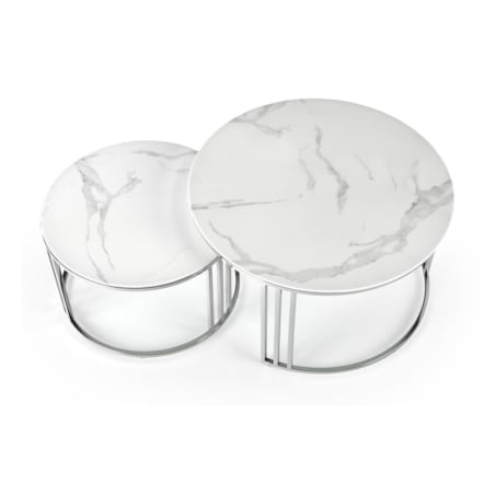 ZESTAW 2 STOLIKÓW Yasmine 85x45 i 60x38 cm SZKŁO MARMUROWE