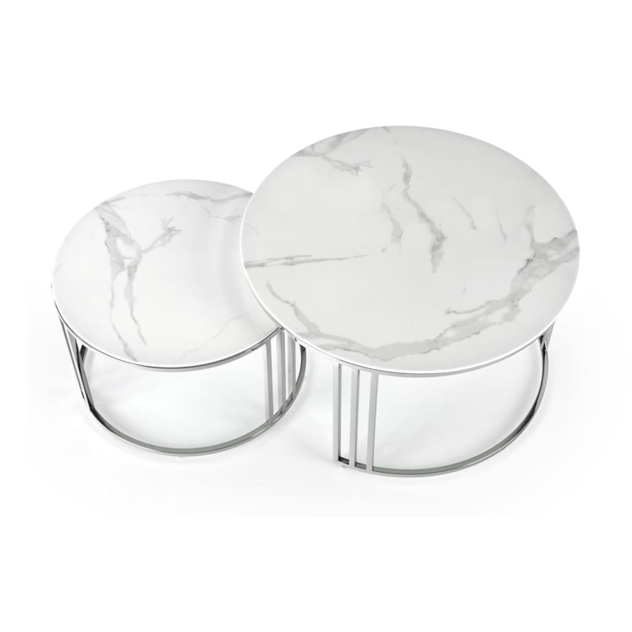 ZESTAW 2 STOLIKÓW Yasmine 85x45 i 60x38 cm SZKŁO MARMUROWE