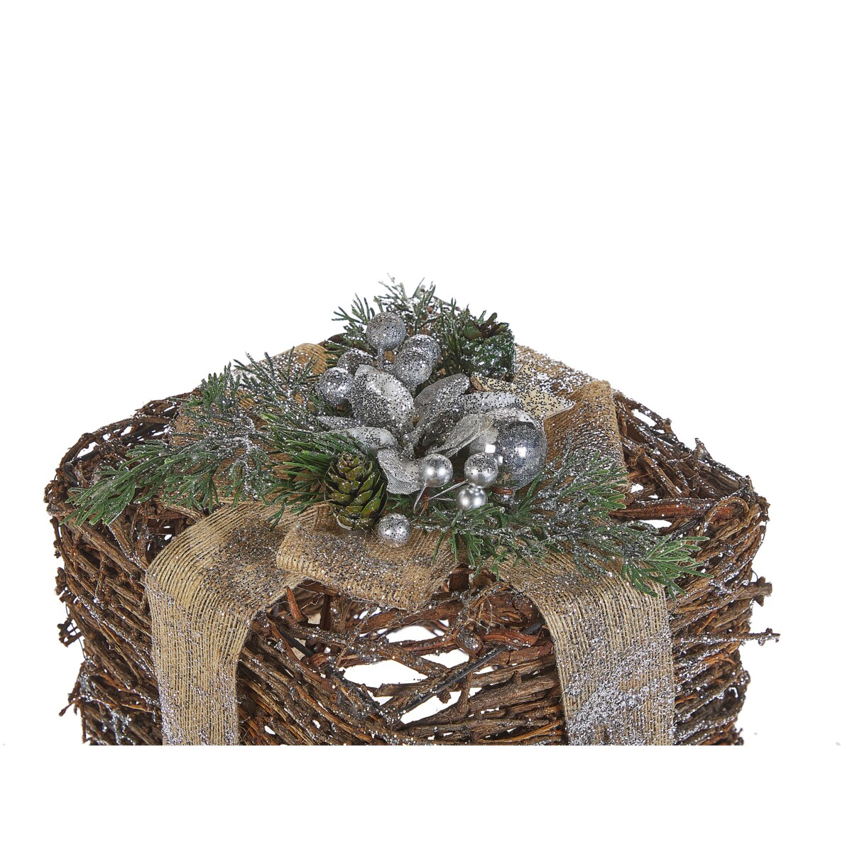 Zestaw 2 ozdobnych prezentów świątecznych rattanowy srebrny INARI