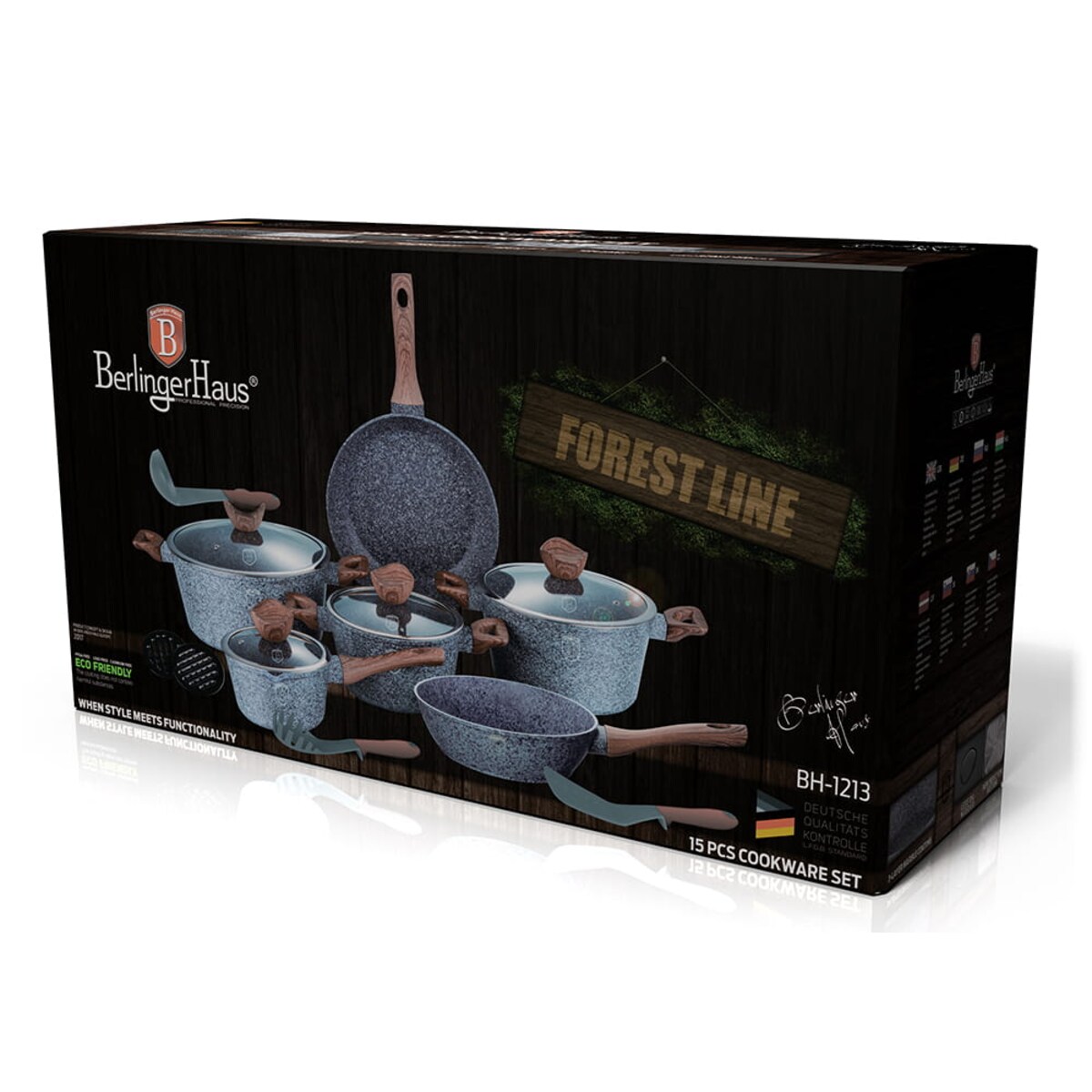 Zestaw garnków z powłoką granitową 18 elementów BERLINGER HAUS Forest Line