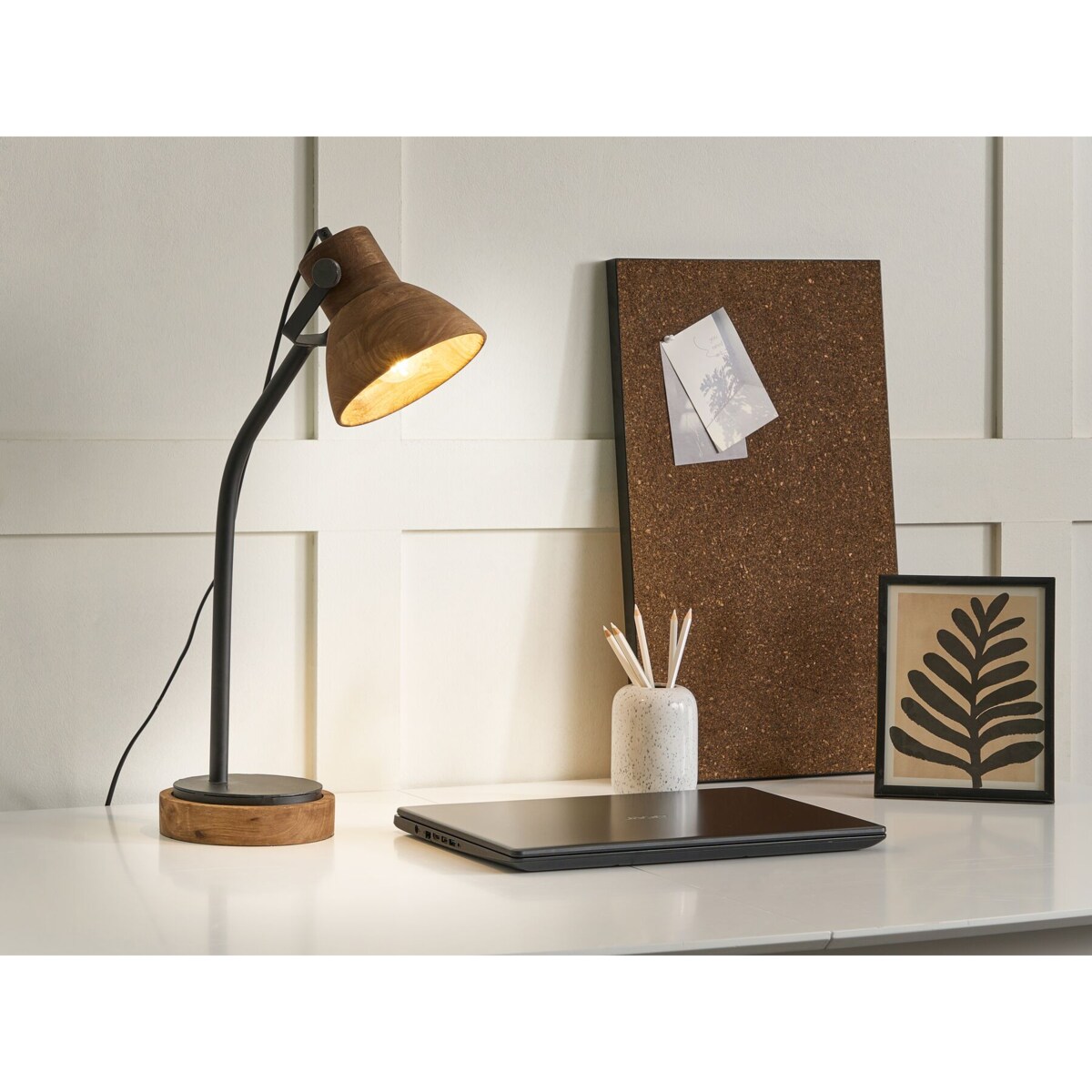 Lampa biurkowa drewno mango ciemna KOLAR