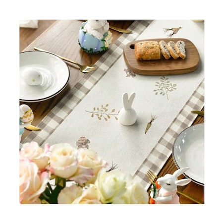Lniany bieżnik na stół wielkanocny, króliczki HAPPY EASTER 180 x 33cm BZK01