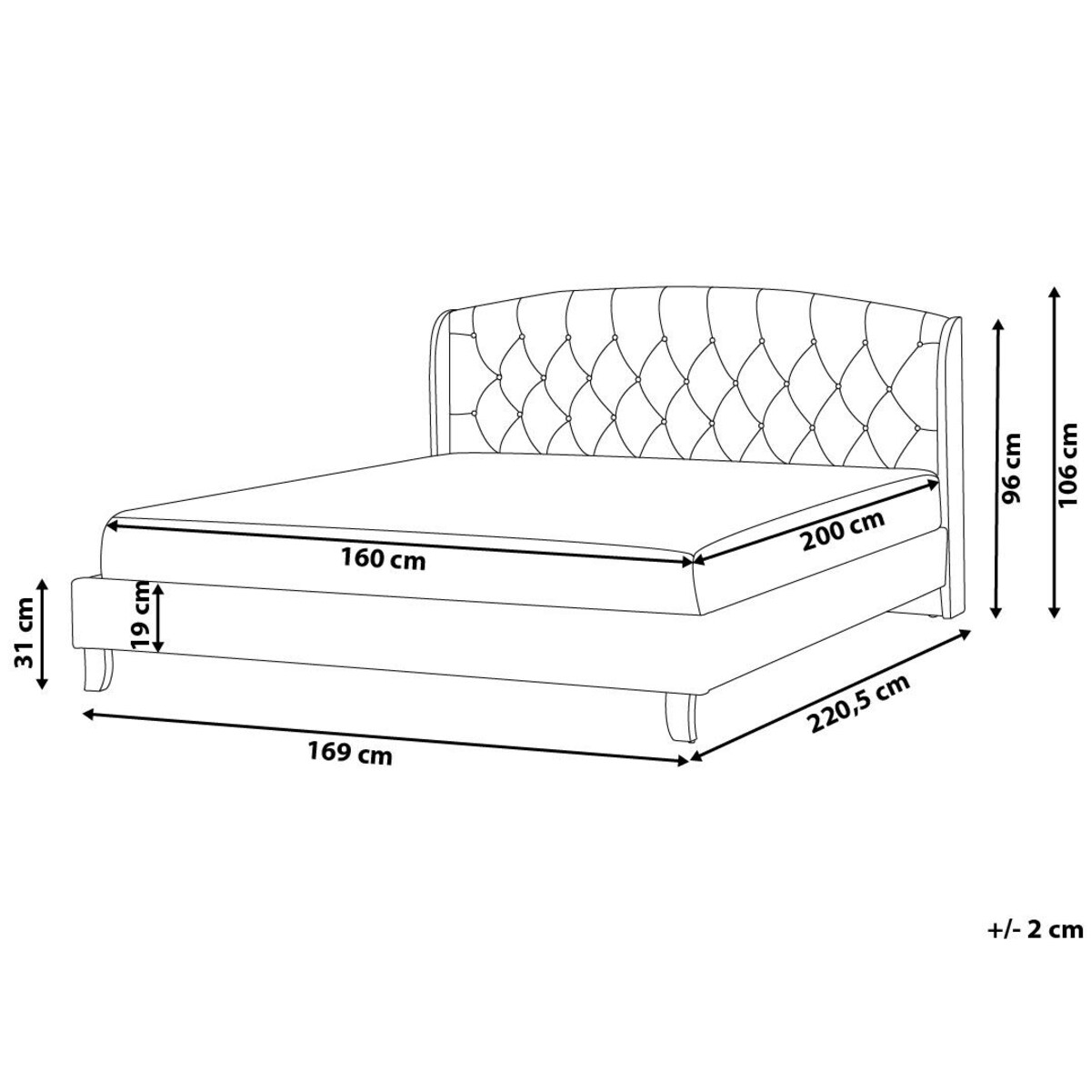 Łóżko tapicerowane 160 x 200 cm szare BORDEAUX