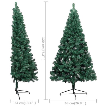 vidaXL Choinka z lampkami i bombkami, połówka, zielona, 120 cm