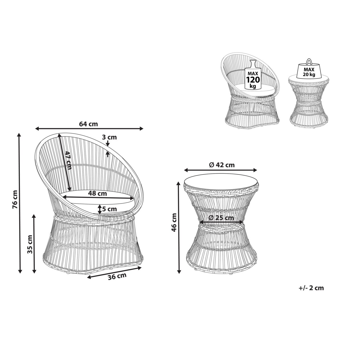 Zestaw mebli balkonowych z technorattanu beżowoszary MESYNA