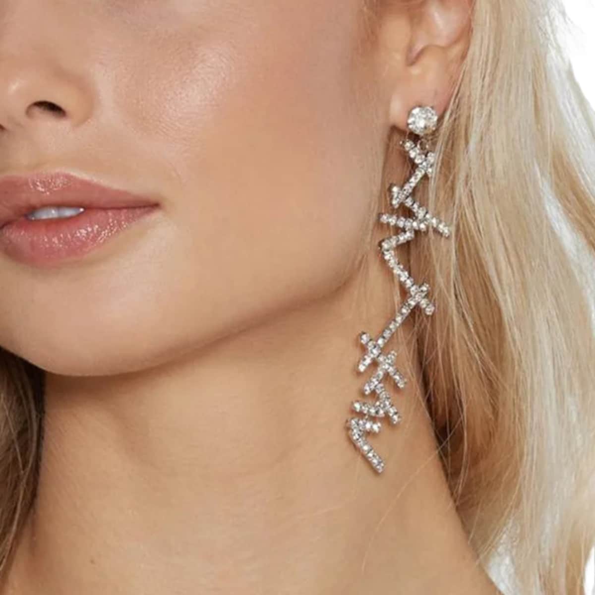 Kolczyki srebrne z cyrkoniami łamane nietypowe