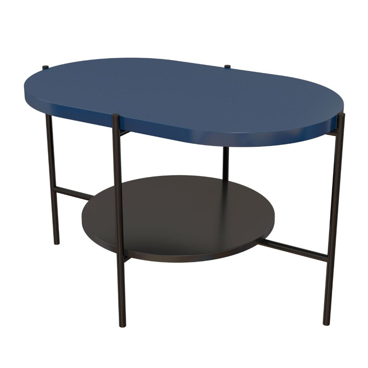 Nowoczesny stolik kawowy Dancan ARENA / czarna podstawa + granatowy i czarny blat