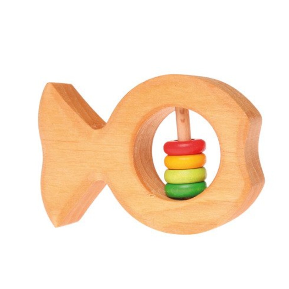 Grzechotka Rybka z oczkami dla niemowlaka drewniana kolorowa 0+ Grimm's