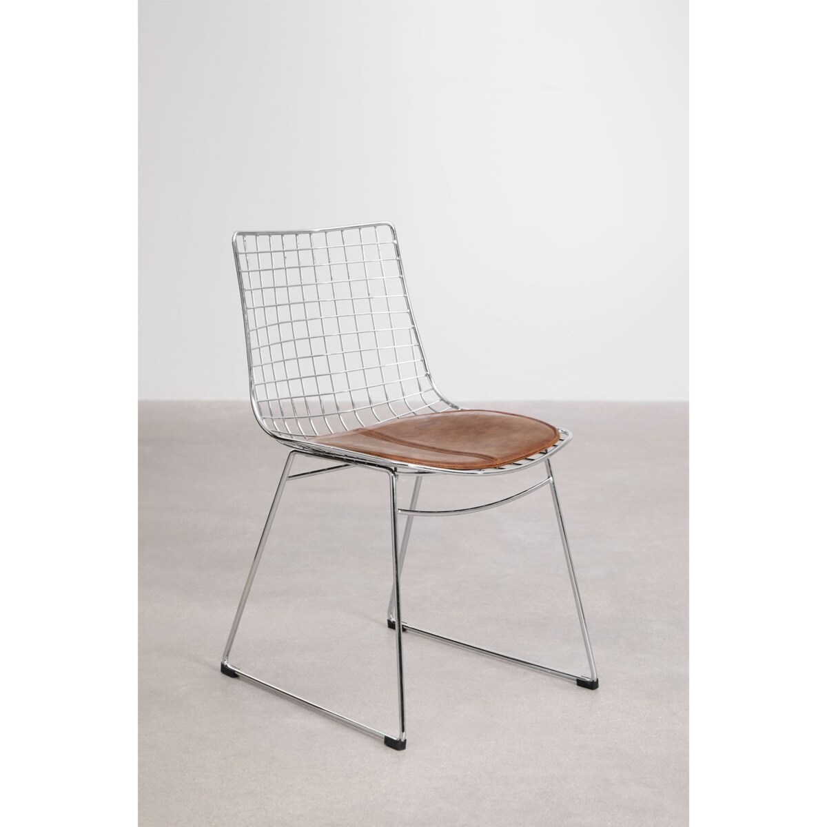Krzesło metalowe, chromowane z brązową poduszką Renee