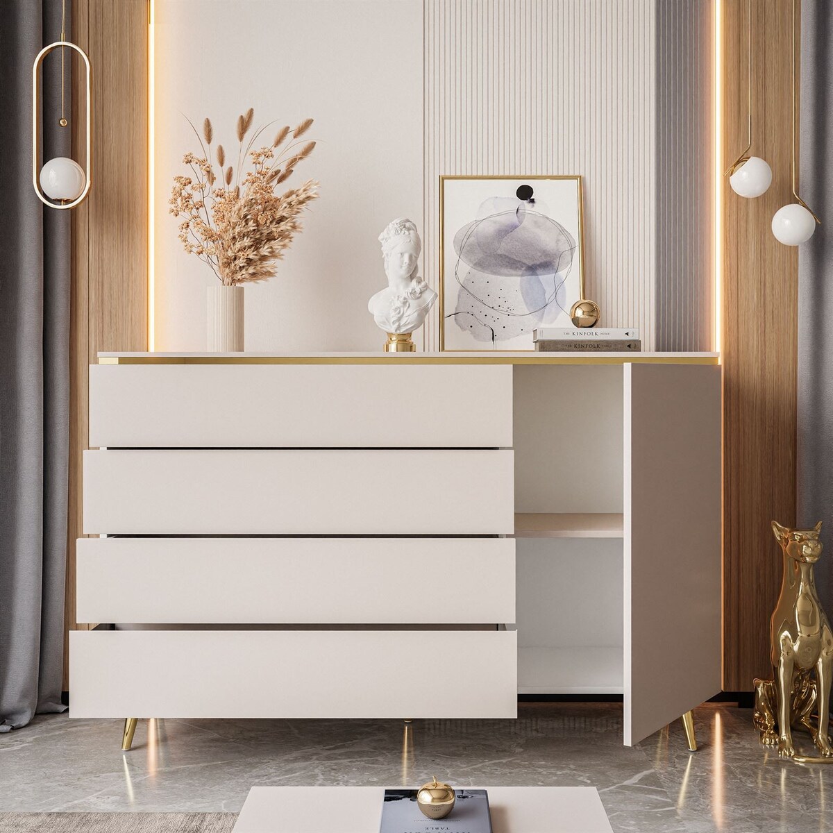 Komoda z szufladami AURORA KASZMIR 4S1D skośne złote nogi