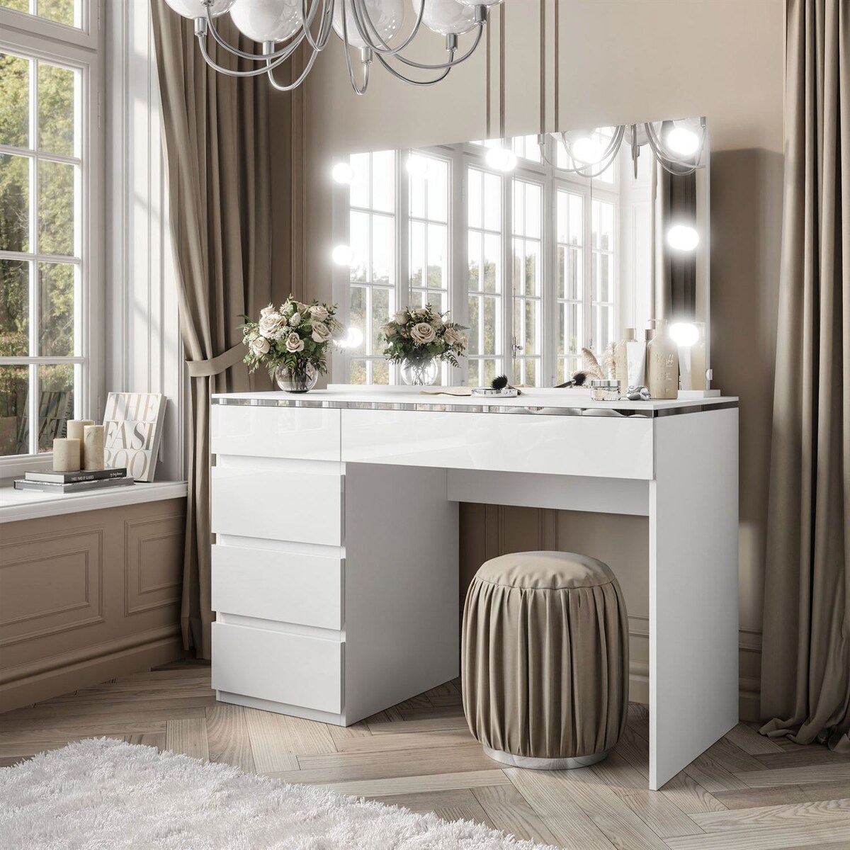 Toaletka AURORA II SILVER ELITE LED biały połysk