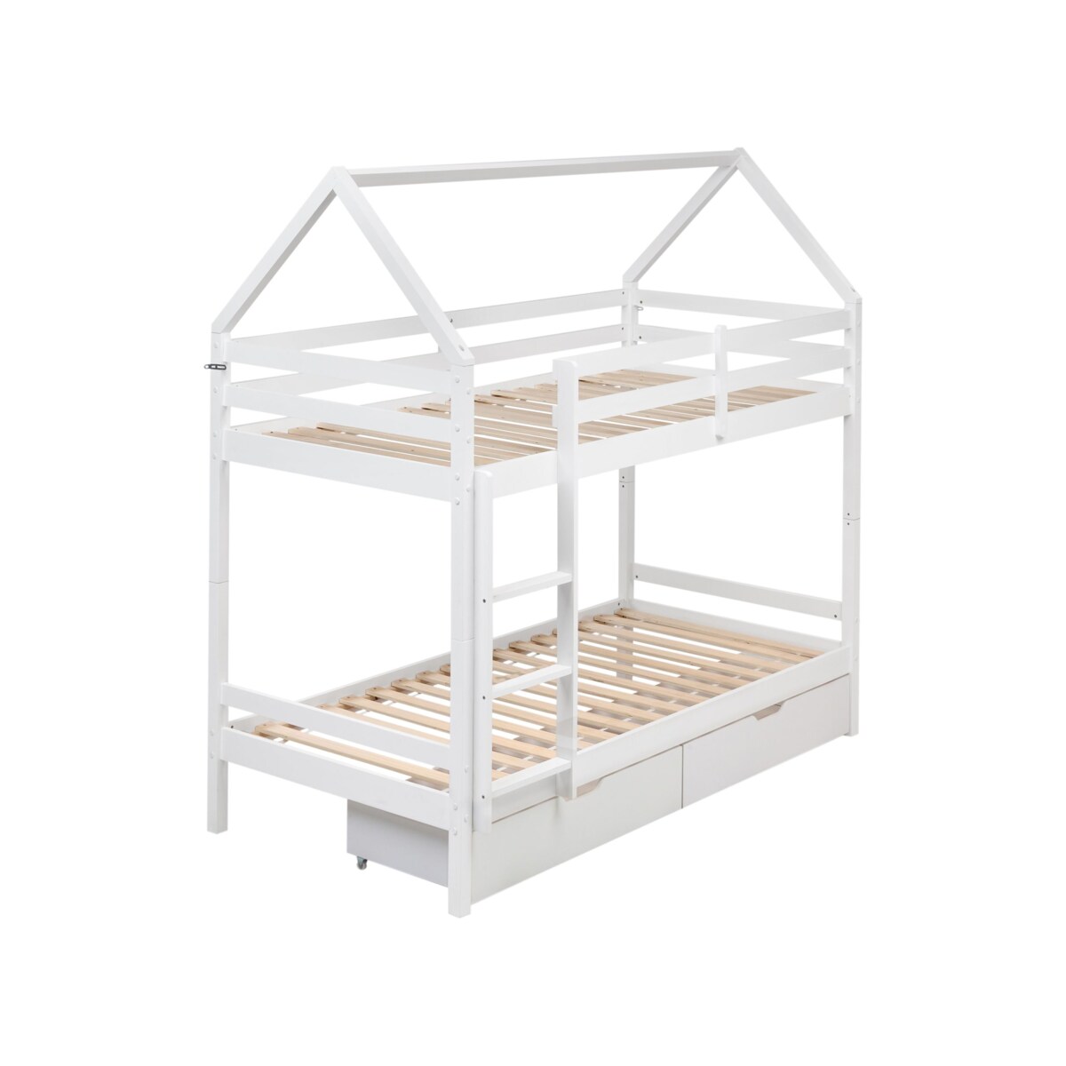 Łóżko piętrowe z szufladami Domek Drewno sosnowe TERNAS 90 x 200 cm ze schowkiem Biały