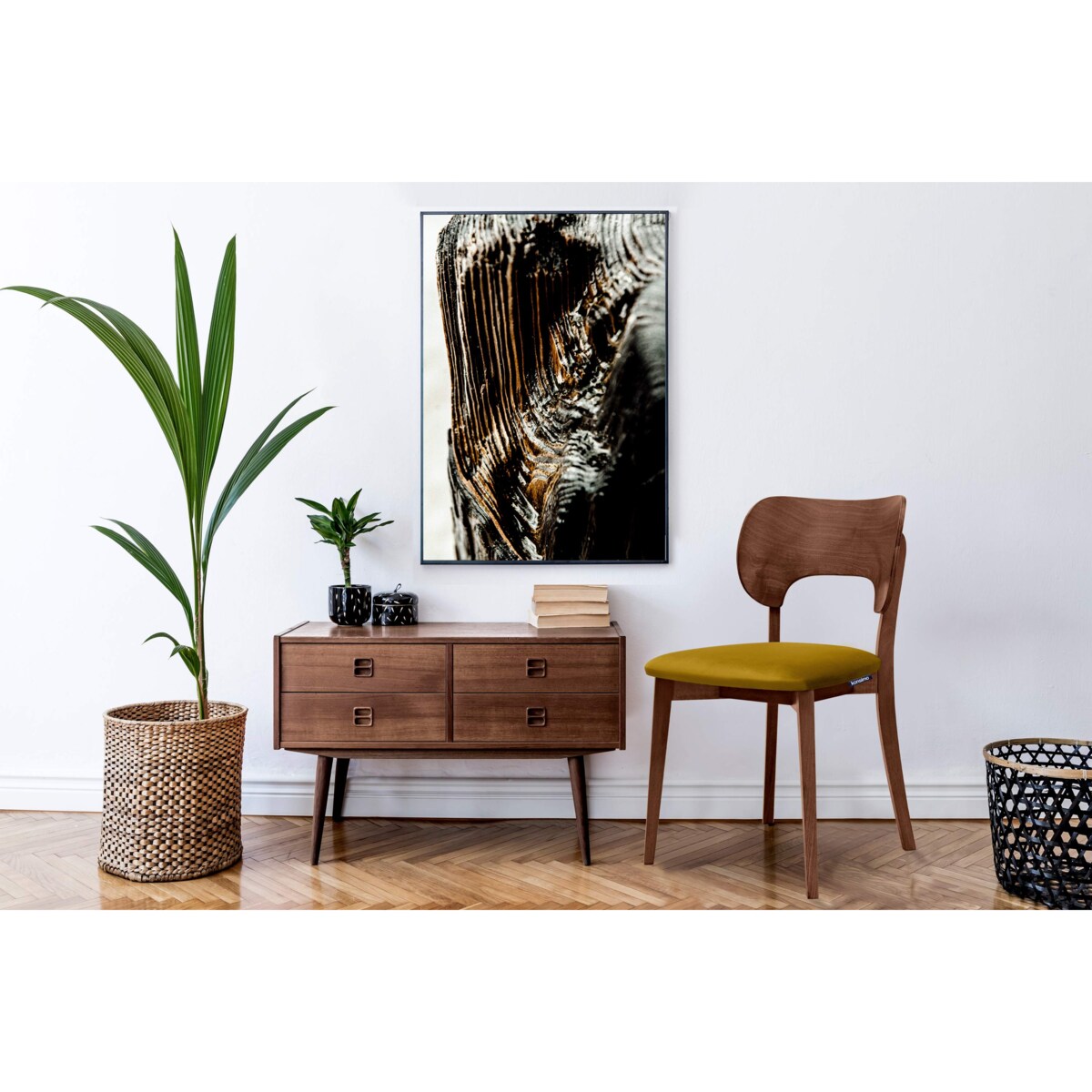 KONSIMO LYCO Krzesła loftowe, orzech ciemny musztardowo-żółty, 2 szt