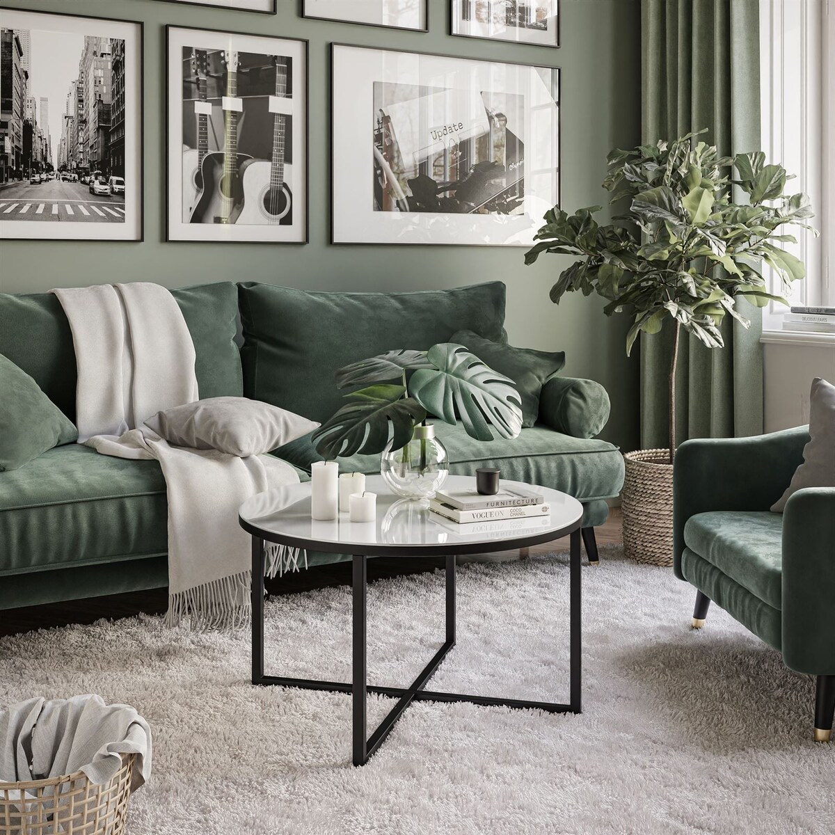 Okrągły stolik kawowy CIRI-X czarny białe szkło