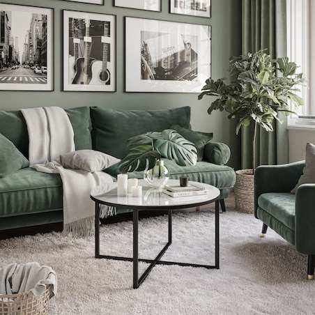 Okrągły stolik kawowy CIRI-X czarny białe szkło