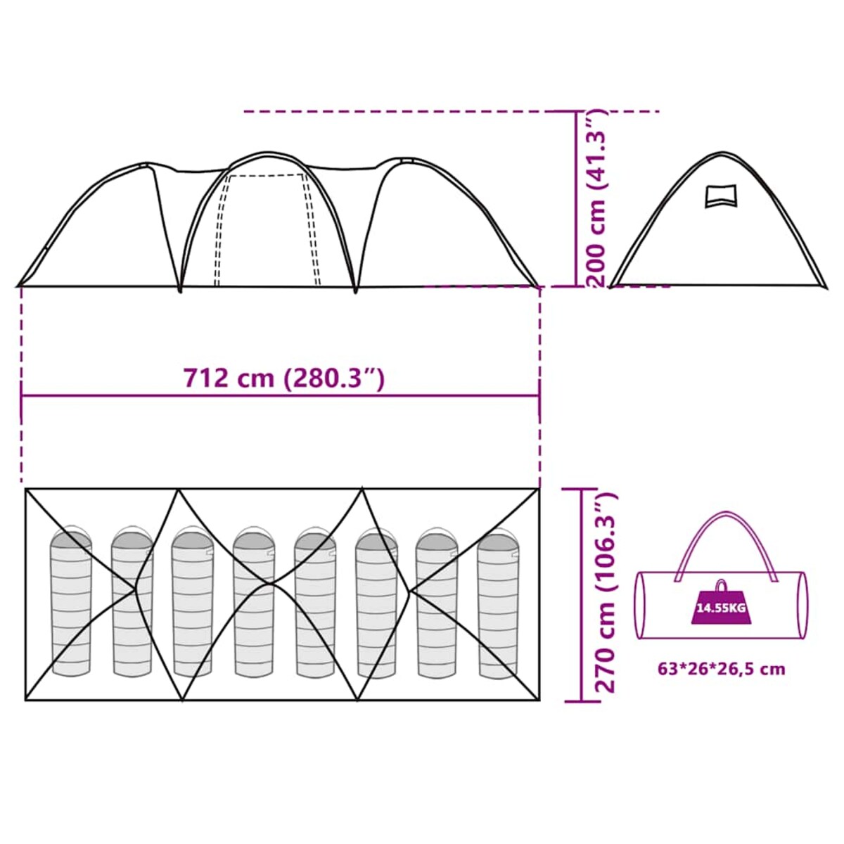 vidaXL Namiot rodzinny, kopułowy, 8-os., niebieski, wodoszczelny