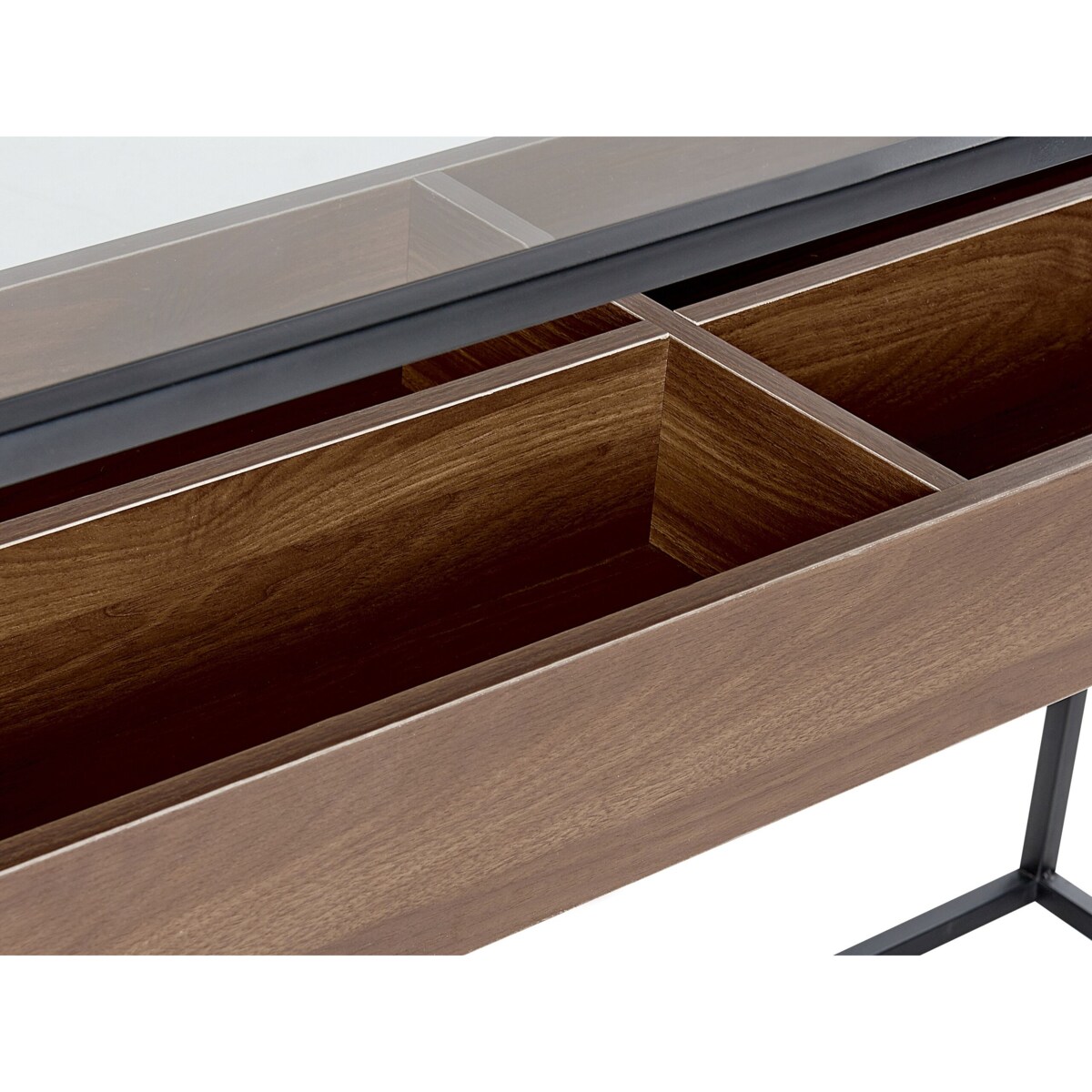 Konsola szklana ciemne drewno z czarnym WACO