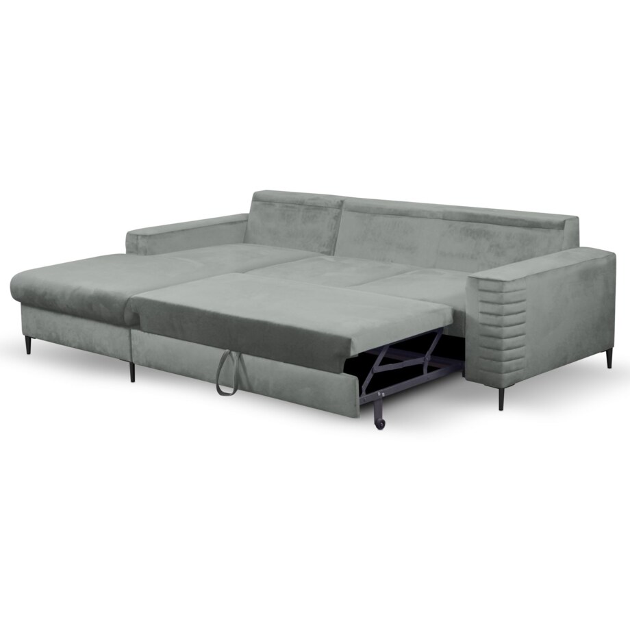 Narożnik rozkładany z zagłówkiem i pojemnikiem OLI, lewostronny, szary