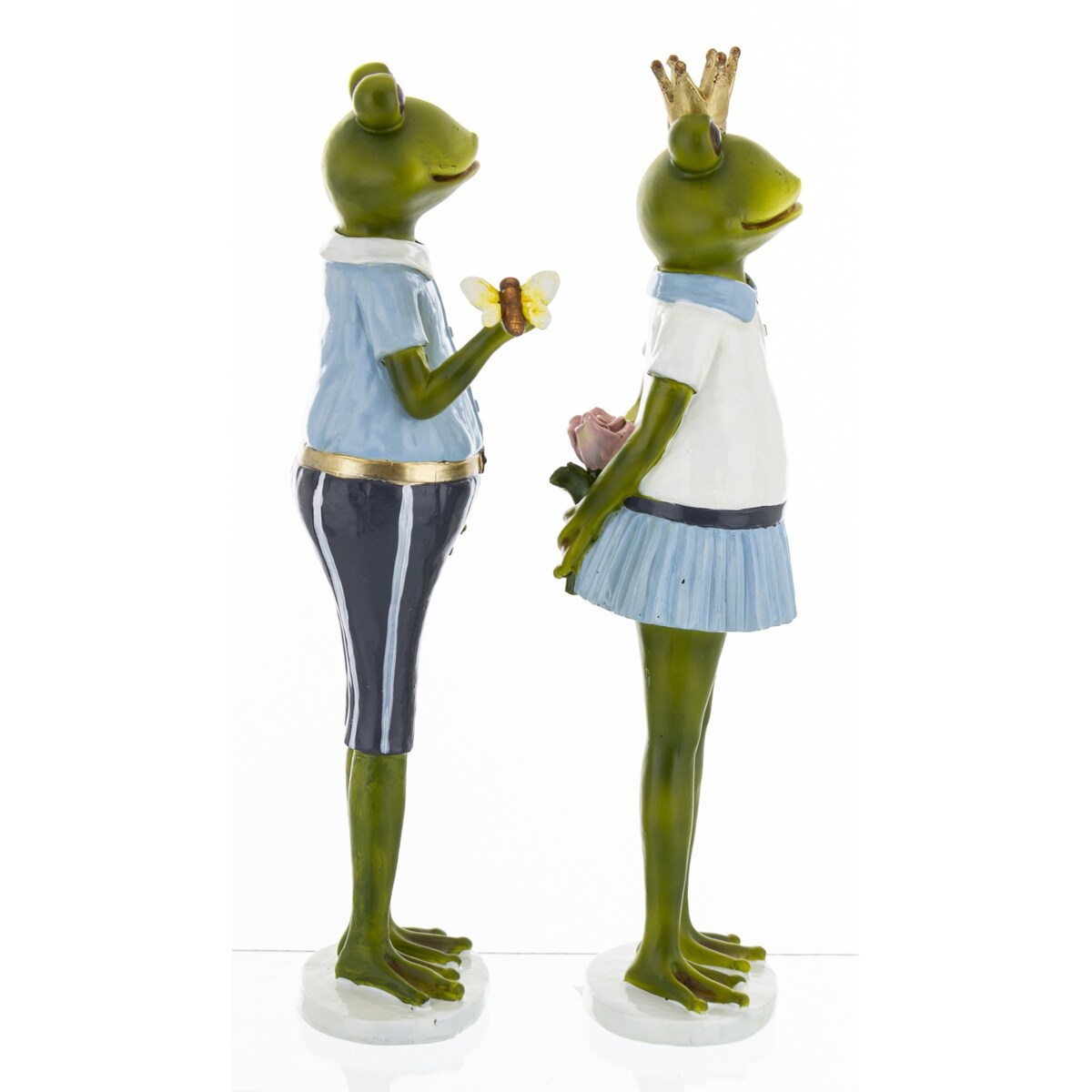 Dekoracja - Królowa żaba z małżonkiem 28x7,5x7 i 27,5x7,5x6 cm niebieska spódniczka