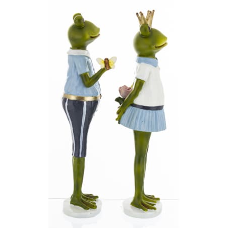 Dekoracja - Królowa żaba z małżonkiem 28x7,5x7 i 27,5x7,5x6 cm niebieska spódniczka