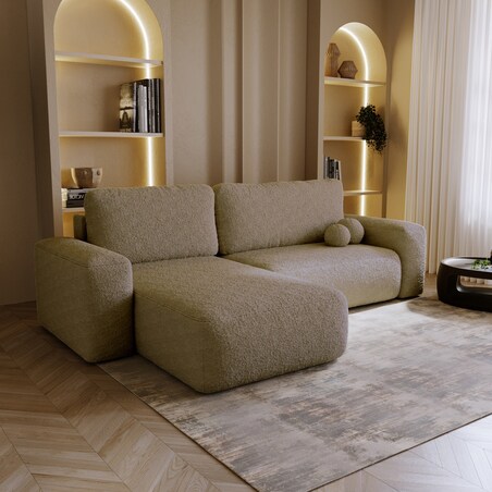 Narożnik Lewy ILO z funkcją spania i pojemnikiem na pościel, ciemno-beżowy