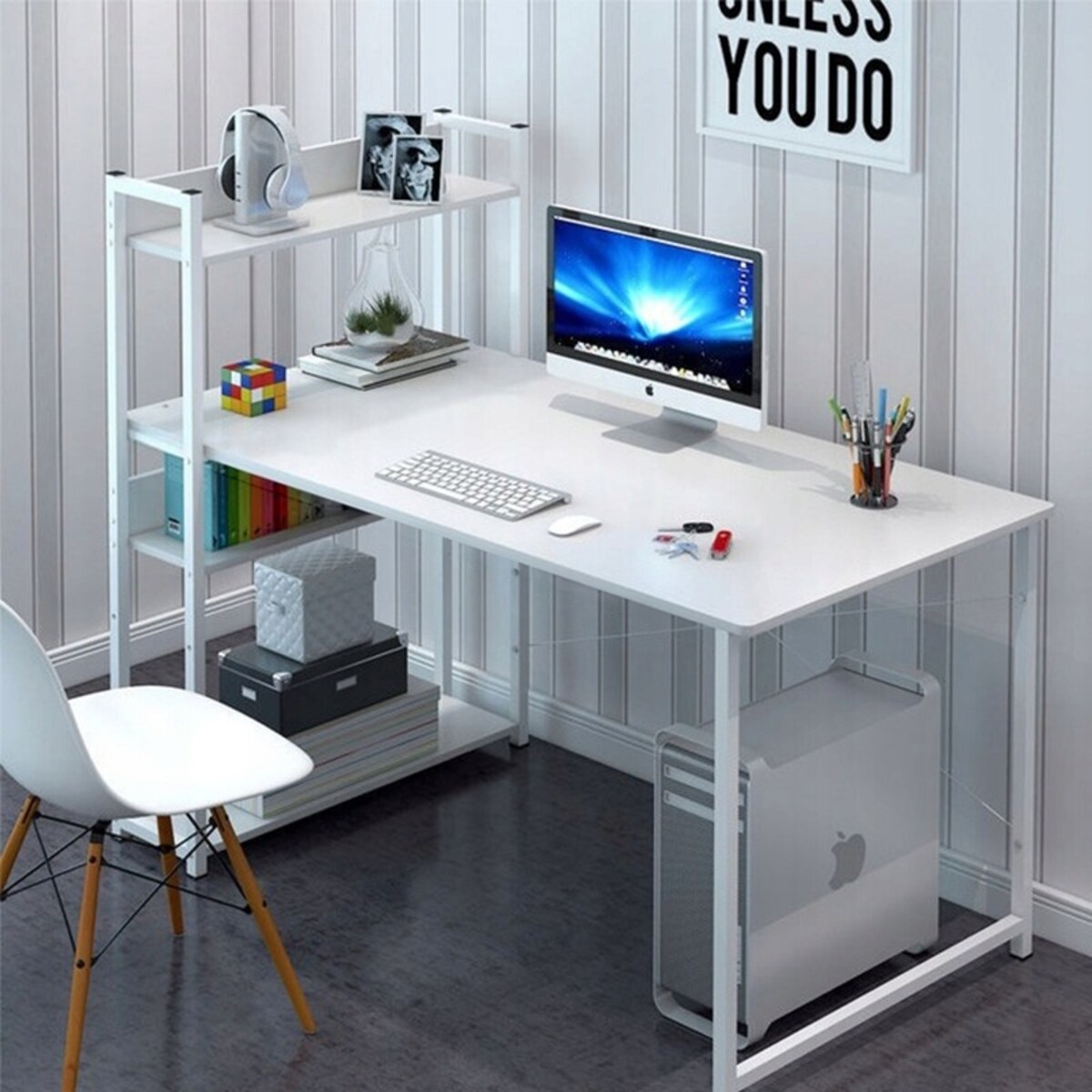 Biurko komputerowe stolik loft białe stół młodzieżowe z regałem półkami 120