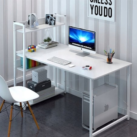 Biurko komputerowe stolik loft białe stół młodzieżowe z regałem półkami 120