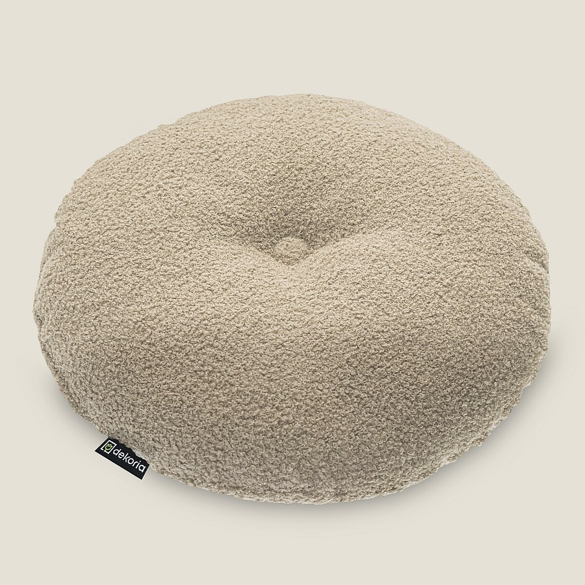 Poduszka okrągła z guzikiem, jasno beżowa bukla, ⌀37 cm, Boucle Teddy