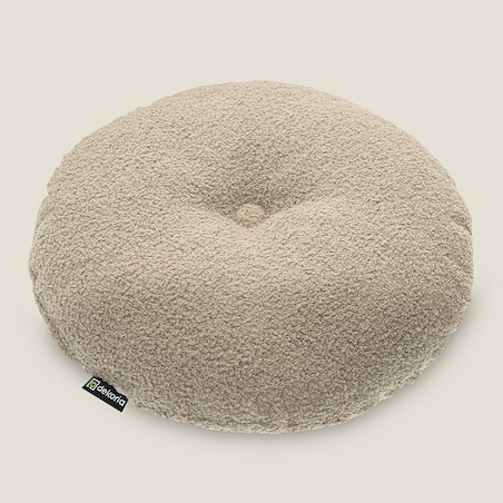 Poduszka okrągła z guzikiem, jasno beżowa bukla, ⌀37 cm, Boucle Teddy